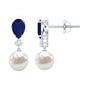 Cultured Freshwater Pearl Drop Earrings with Blue Sapphire