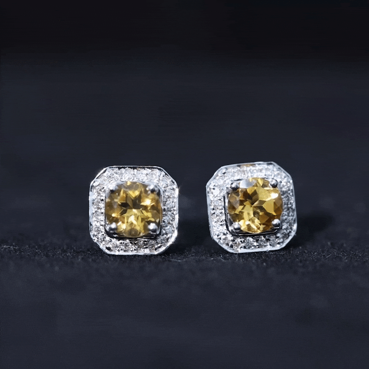 Vintage Inspired 1 Carat Citrine and Diamond Halo Stud Earrings