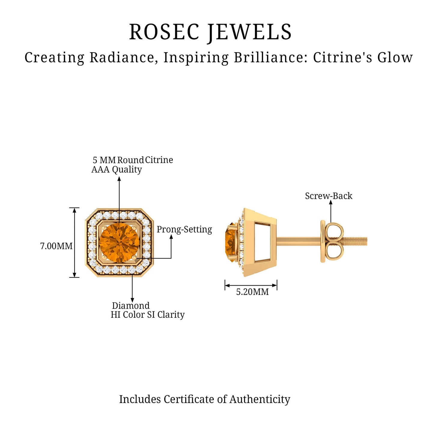 Vintage Inspired 1 Carat Citrine and Diamond Halo Stud Earrings