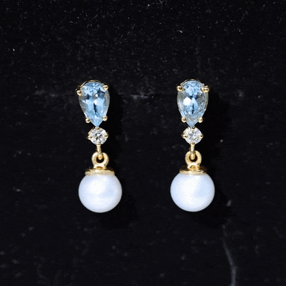 Handpicked Pearl Drop Earrings with Aquamarine and Moissanite