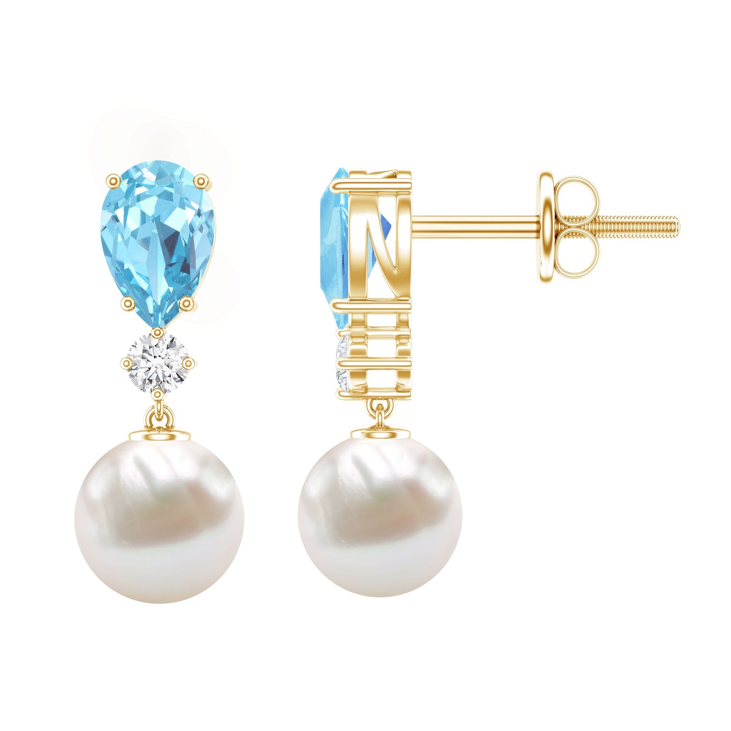 Handpicked Pearl Drop Earrings with Aquamarine and Moissanite