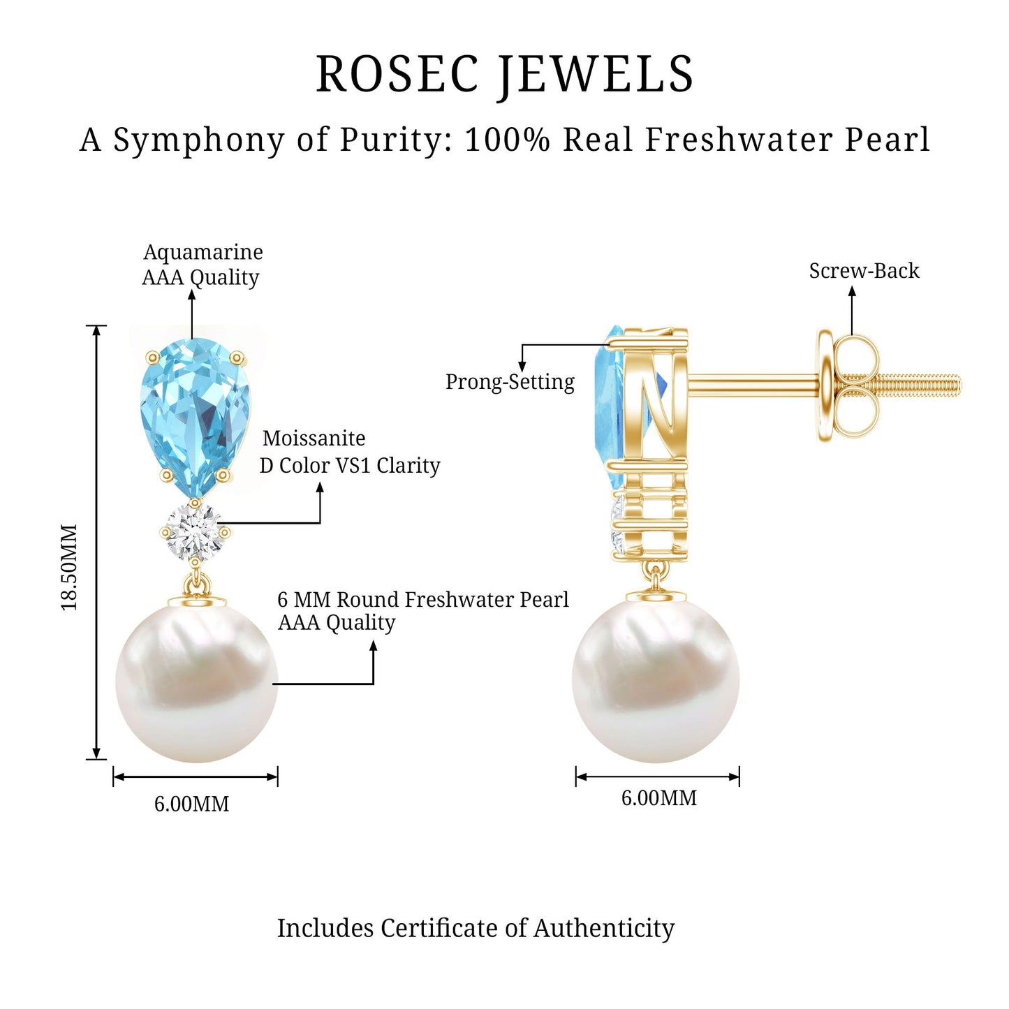 Handpicked Pearl Drop Earrings with Aquamarine and Moissanite