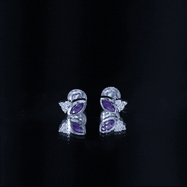 Marquise Cut Amethyst Stud Earrings with Lab Diamond in Sterling Silver