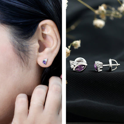 Marquise Cut Amethyst Stud Earrings with Lab Diamond in Sterling Silver