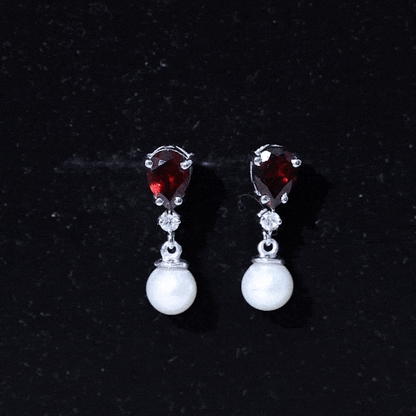 Genuine Freshwater Pearl Drop Earrings with Garnet