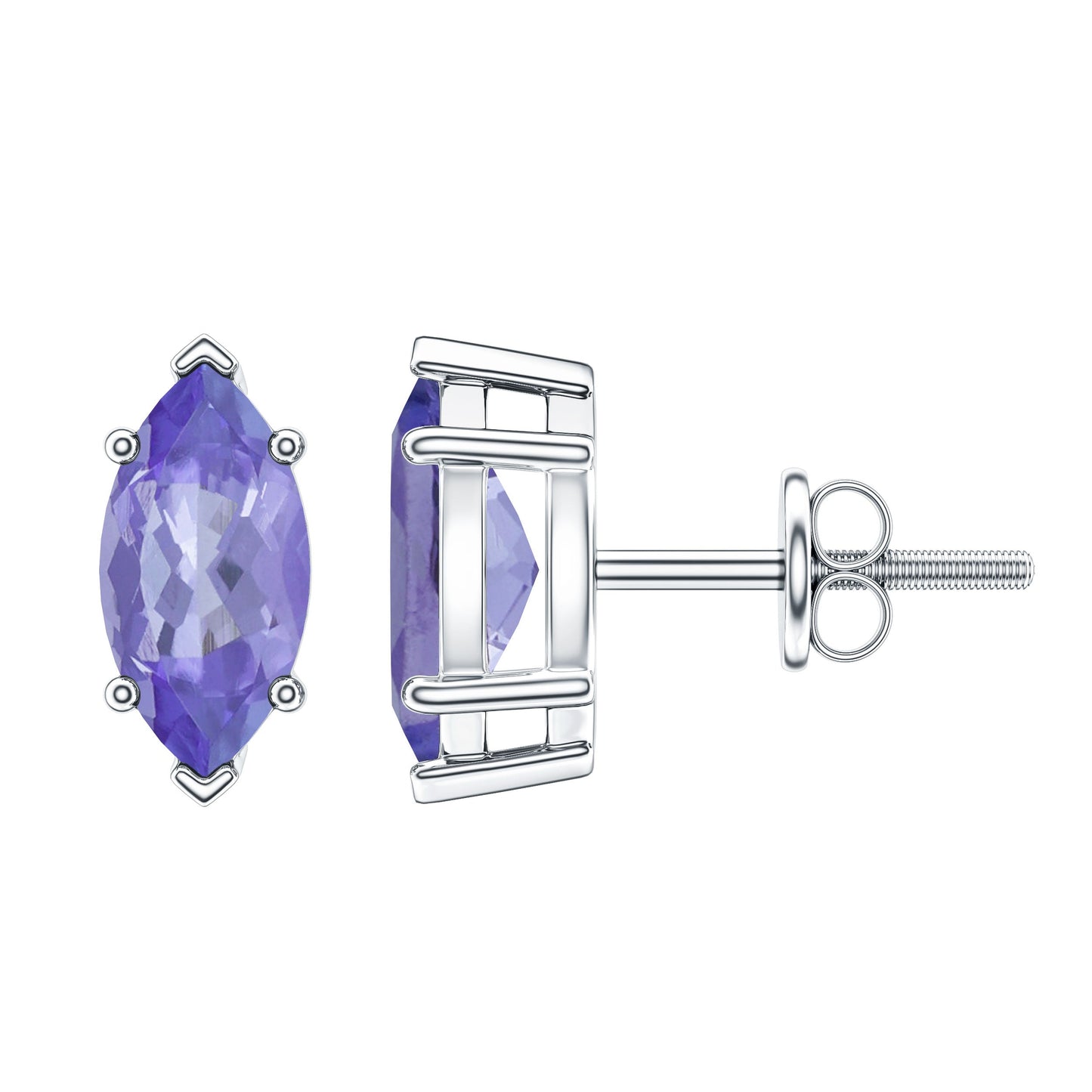 1.3 Carat Marquise Cut Tanzanite Solitaire Stud Earrings