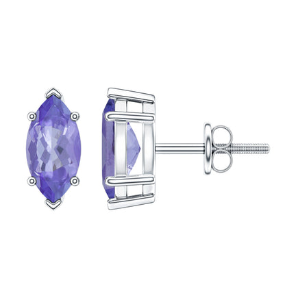 1.3 Carat Marquise Cut Tanzanite Solitaire Stud Earrings