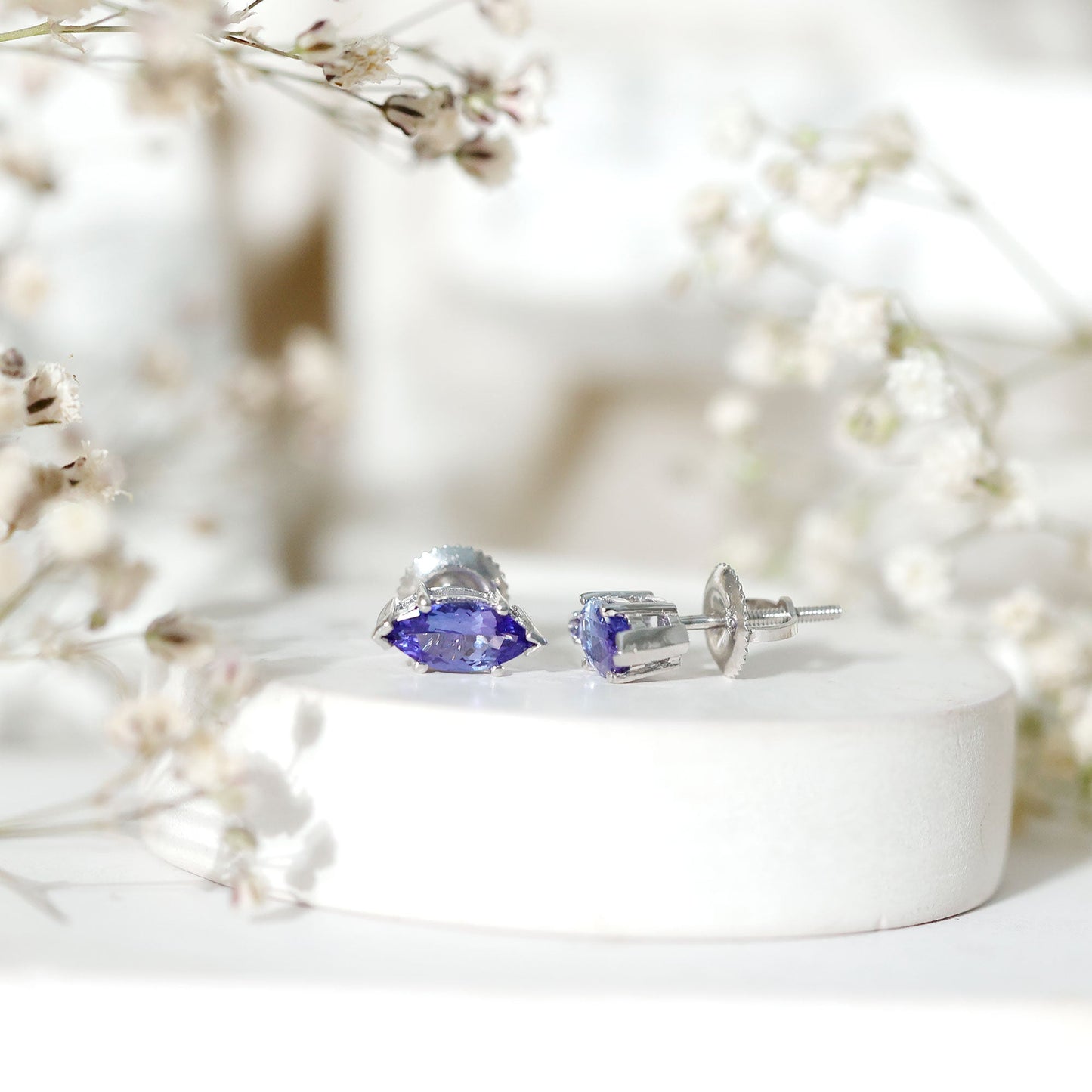 1.3 Carat Marquise Cut Tanzanite Solitaire Stud Earrings