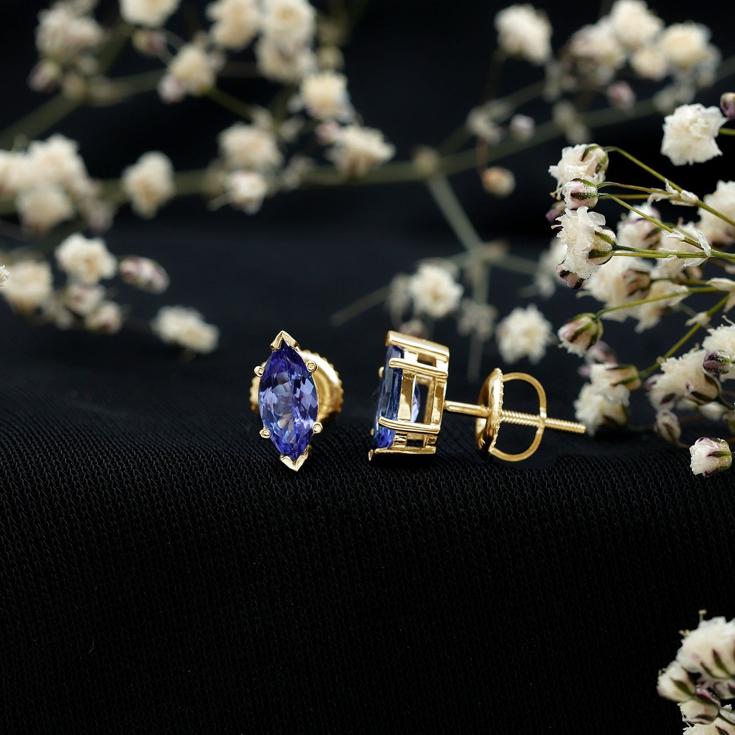 1.3 Carat Marquise Cut Tanzanite Solitaire Stud Earrings