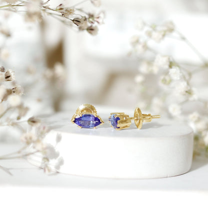 1.3 Carat Marquise Cut Tanzanite Solitaire Stud Earrings
