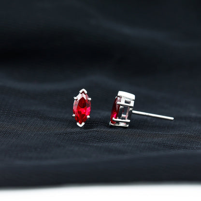 Certified Marquise Cut Lab Grown Ruby Everyday Stud Earring