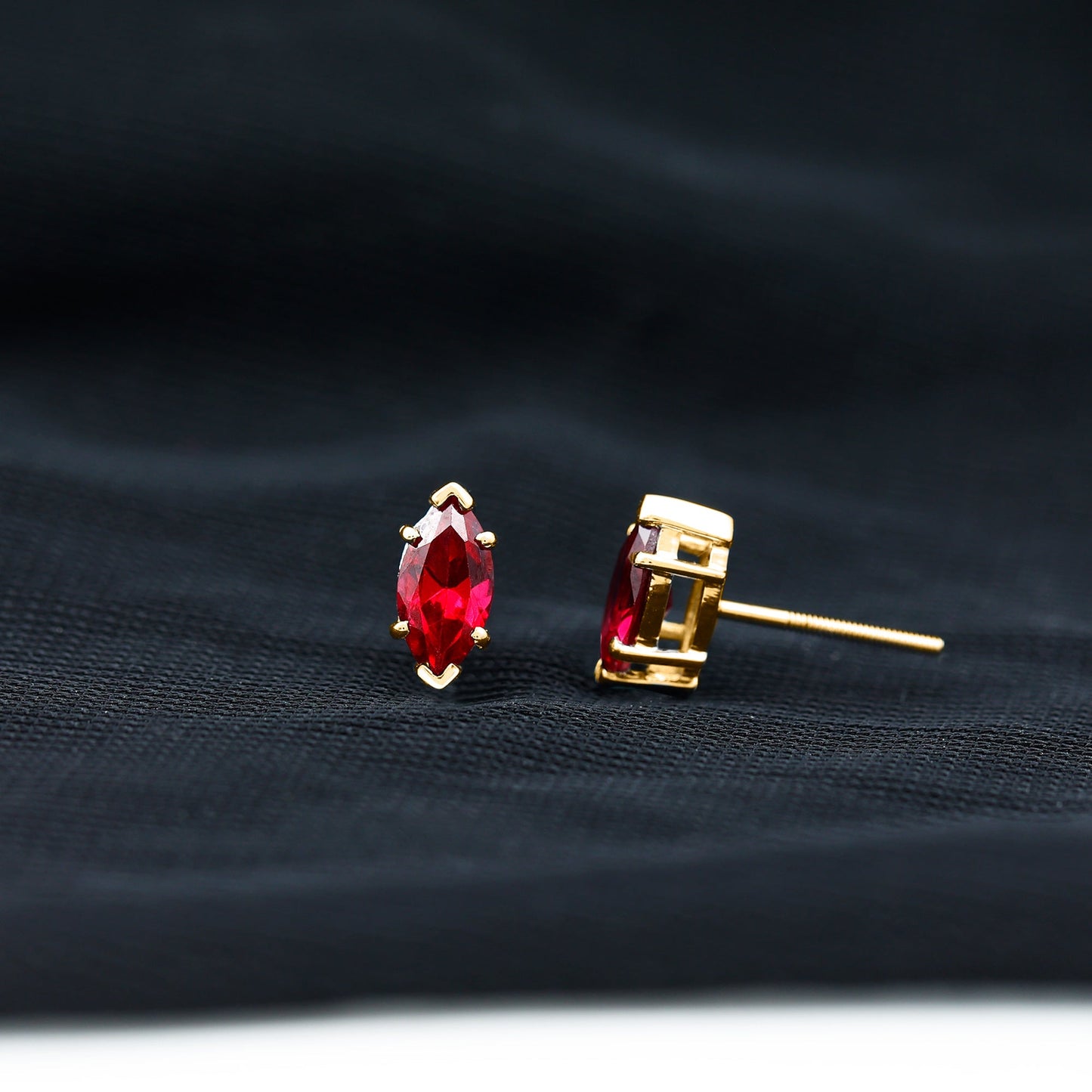 Certified Marquise Cut Lab Grown Ruby Everyday Stud Earring