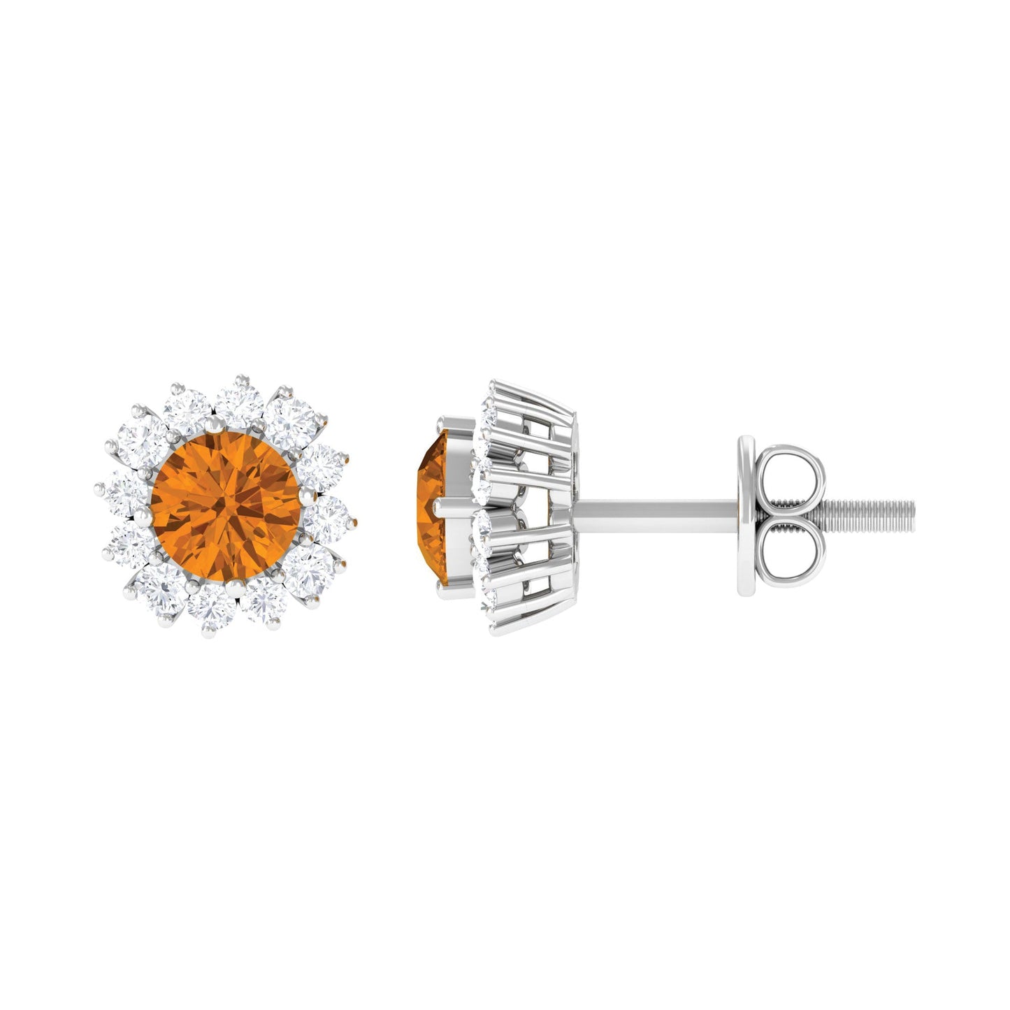 1 Carat Classic Yellow Citrine and Diamond Halo Stud Earrings