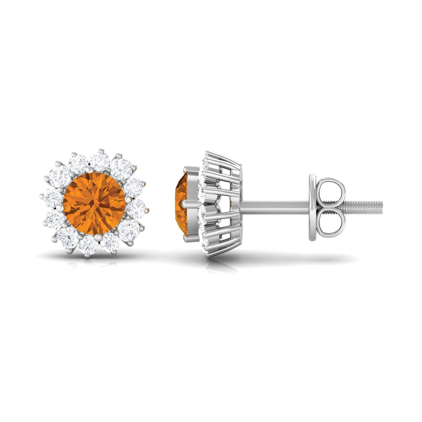 1 Carat Classic Yellow Citrine and Diamond Halo Stud Earrings