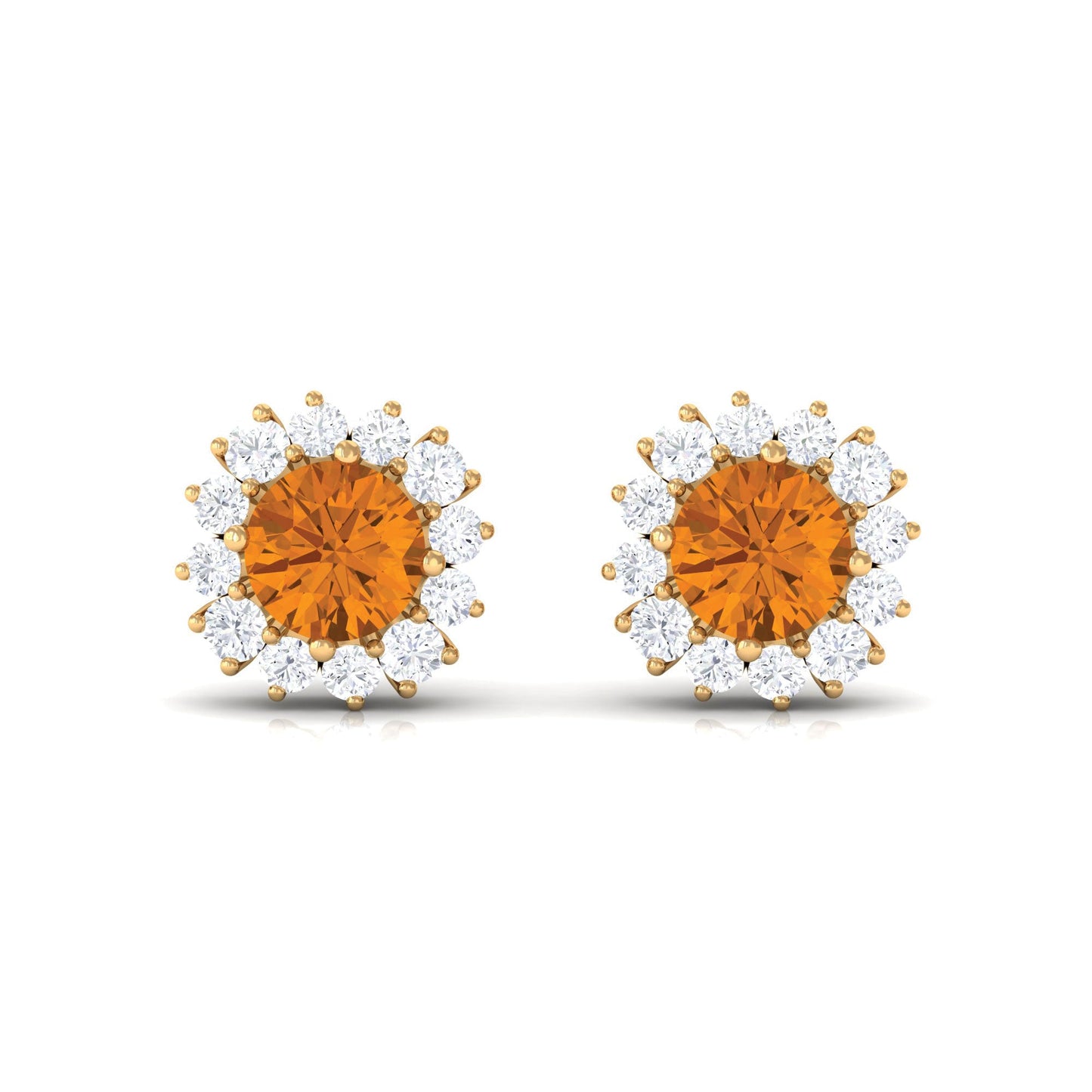 1 Carat Classic Yellow Citrine and Diamond Halo Stud Earrings