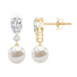 Moissanite and Freshwater Pearl Dangle Drop Earrings