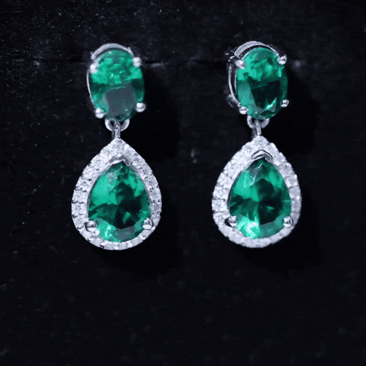 Lab Created Emerald and Diamond Bridal Drop Earrings with Certificate