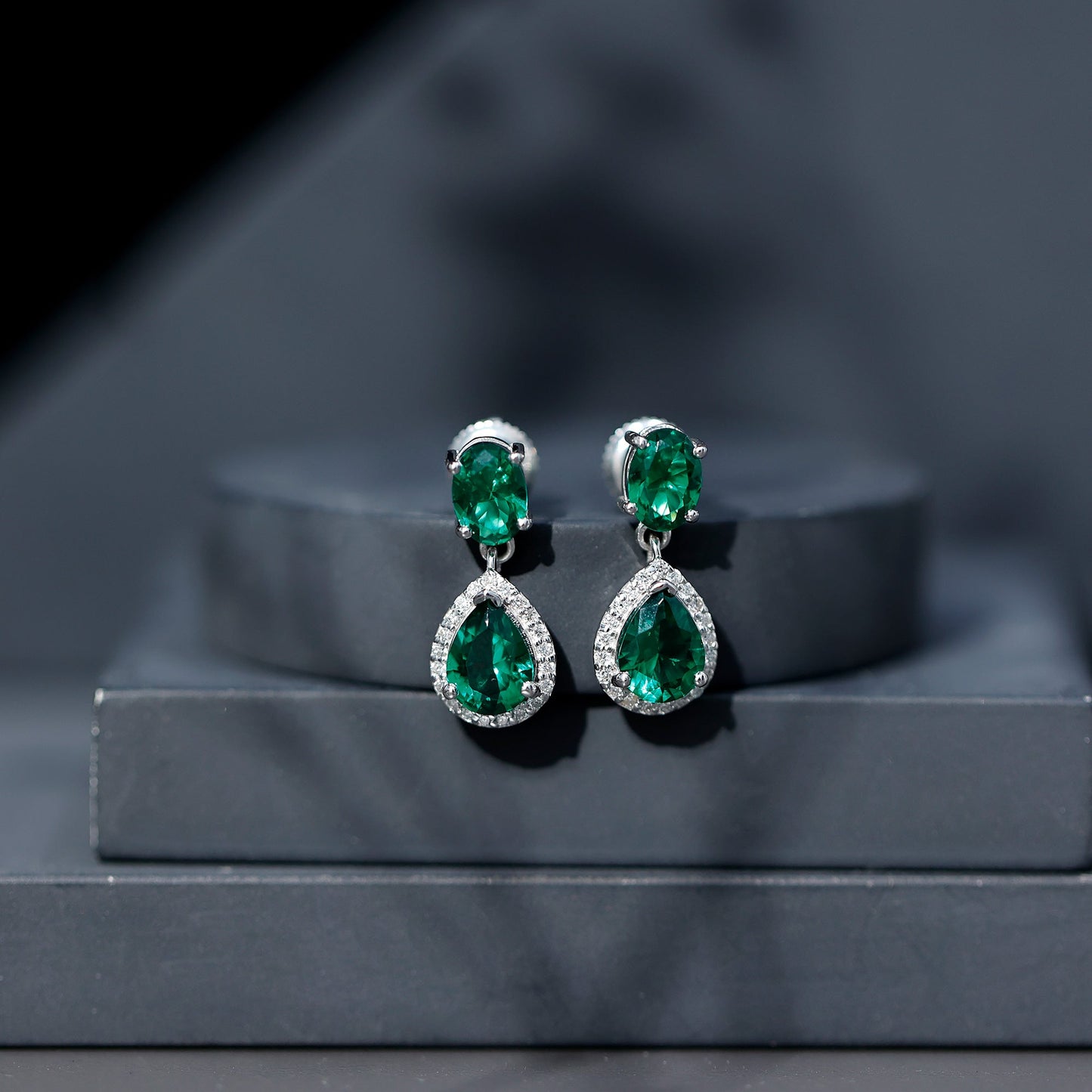 Lab Created Emerald and Diamond Bridal Drop Earrings with Certificate