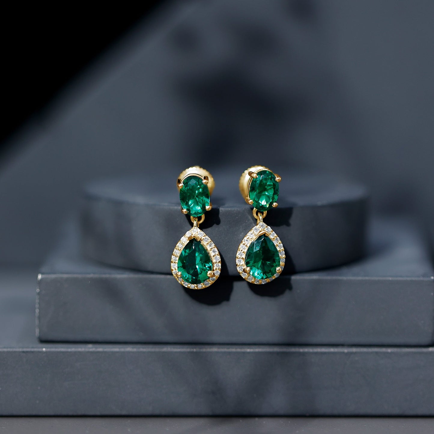 Lab Created Emerald and Diamond Bridal Drop Earrings with Certificate