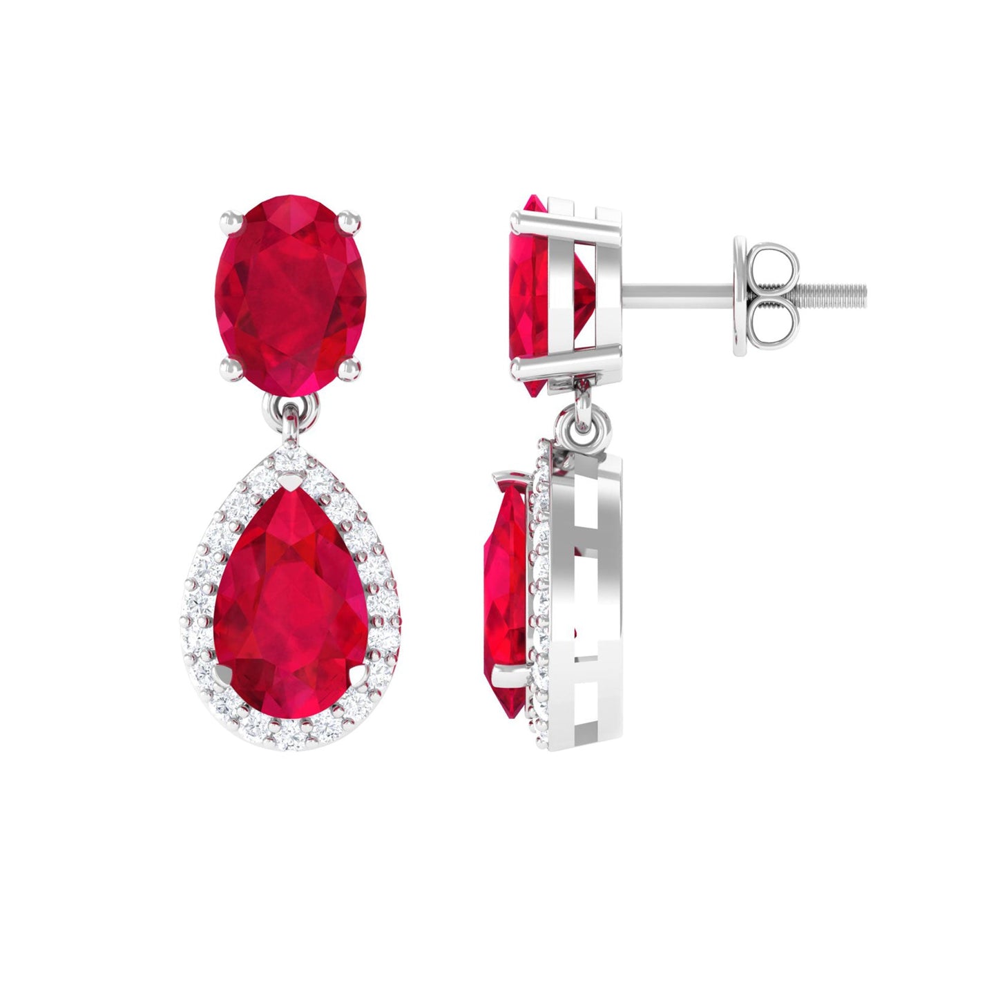 Lab Created Ruby and Diamond Dangle Drop Earrings