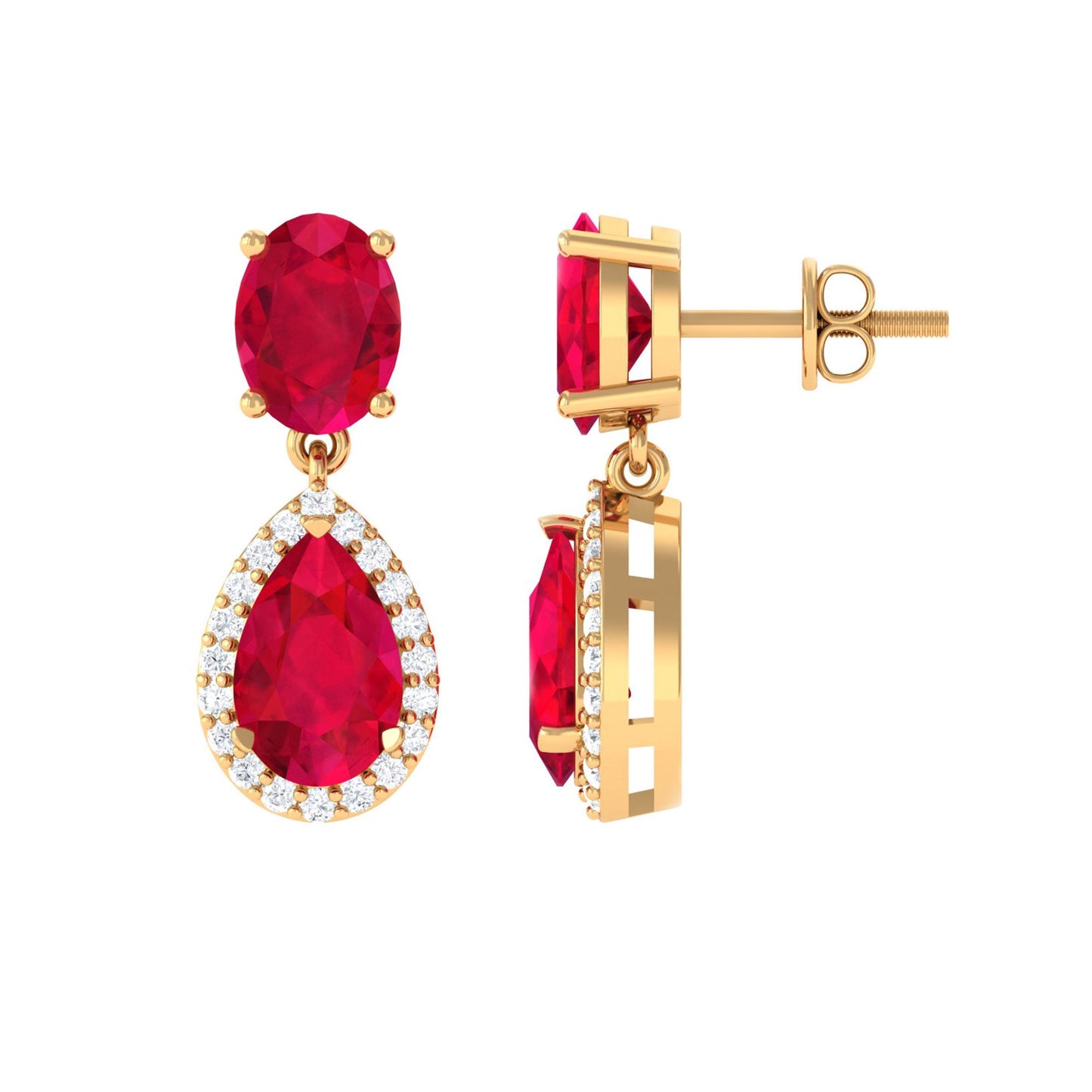 Lab Created Ruby and Diamond Dangle Drop Earrings