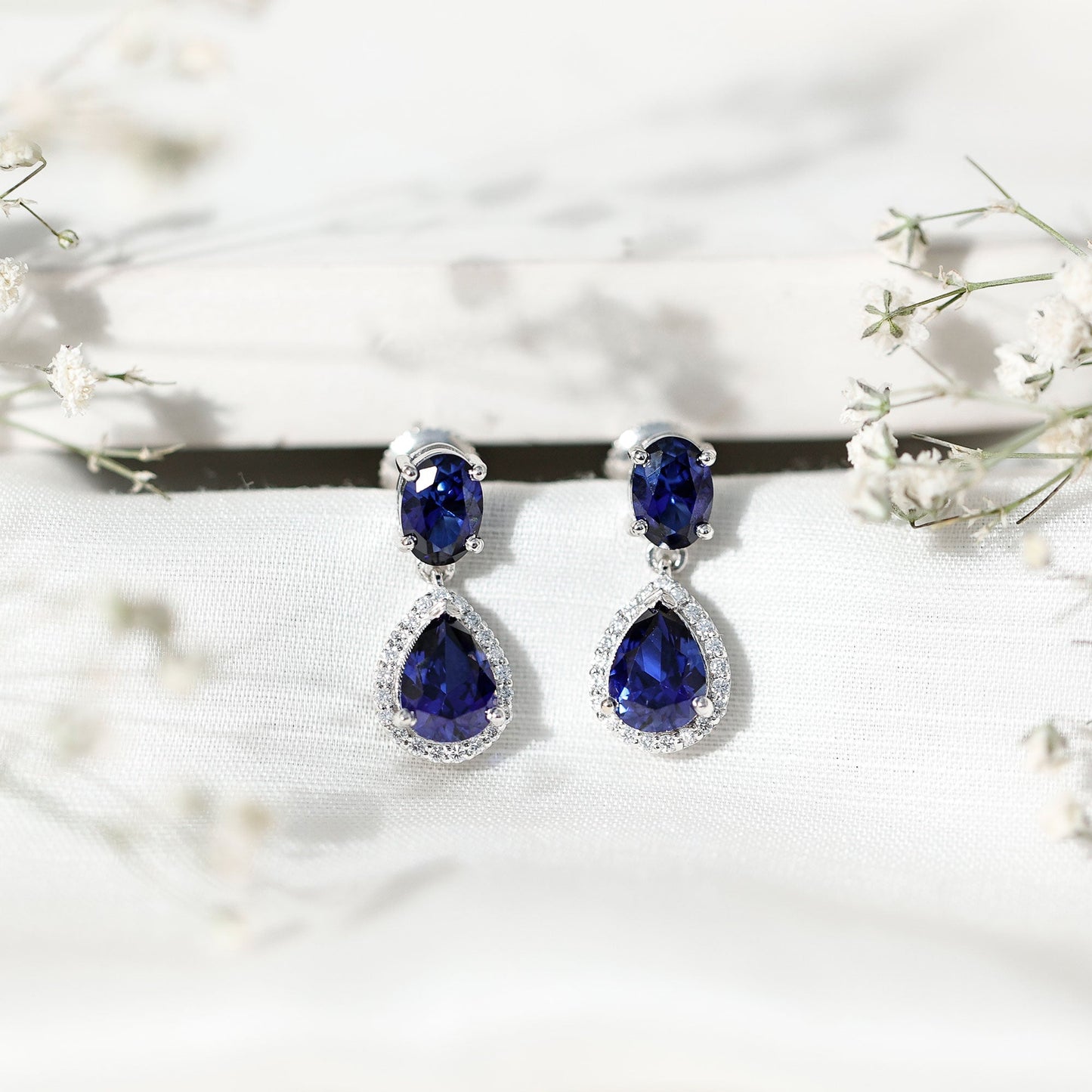 5 Carat Lab Grown Blue Sapphire Teardrop Earrings with Certificate