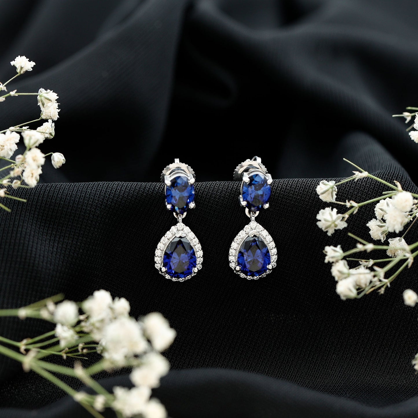 5 Carat Lab Grown Blue Sapphire Teardrop Earrings with Certificate