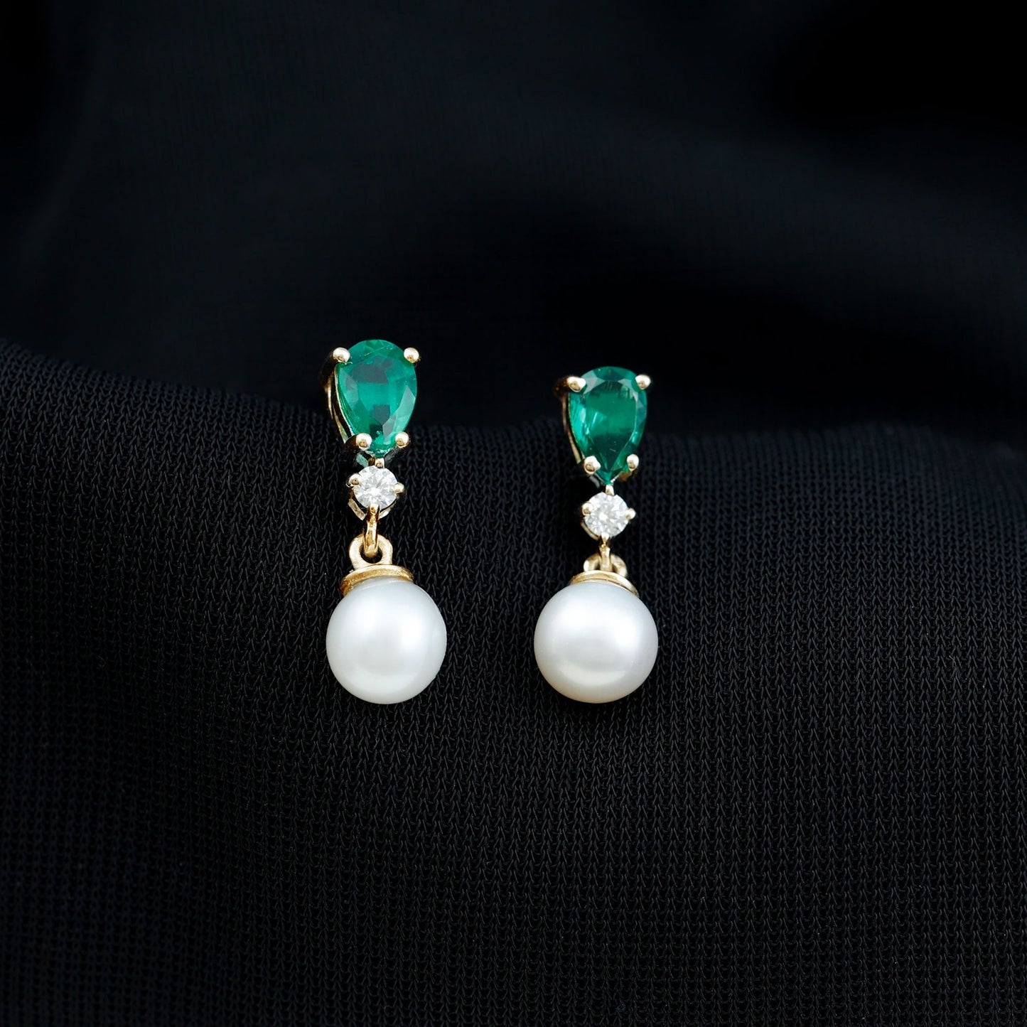 Freshwater Pearl Drop Dangle Earrings With Created Emerald