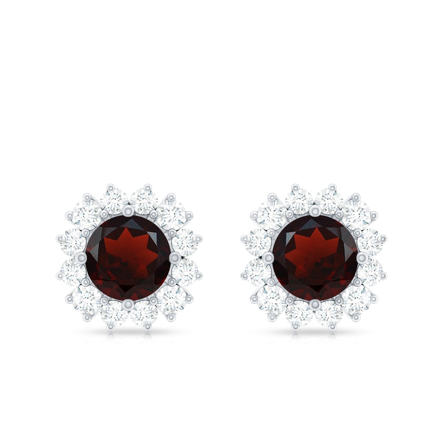 Genuine Garnet and Diamond Halo Stud Earrings