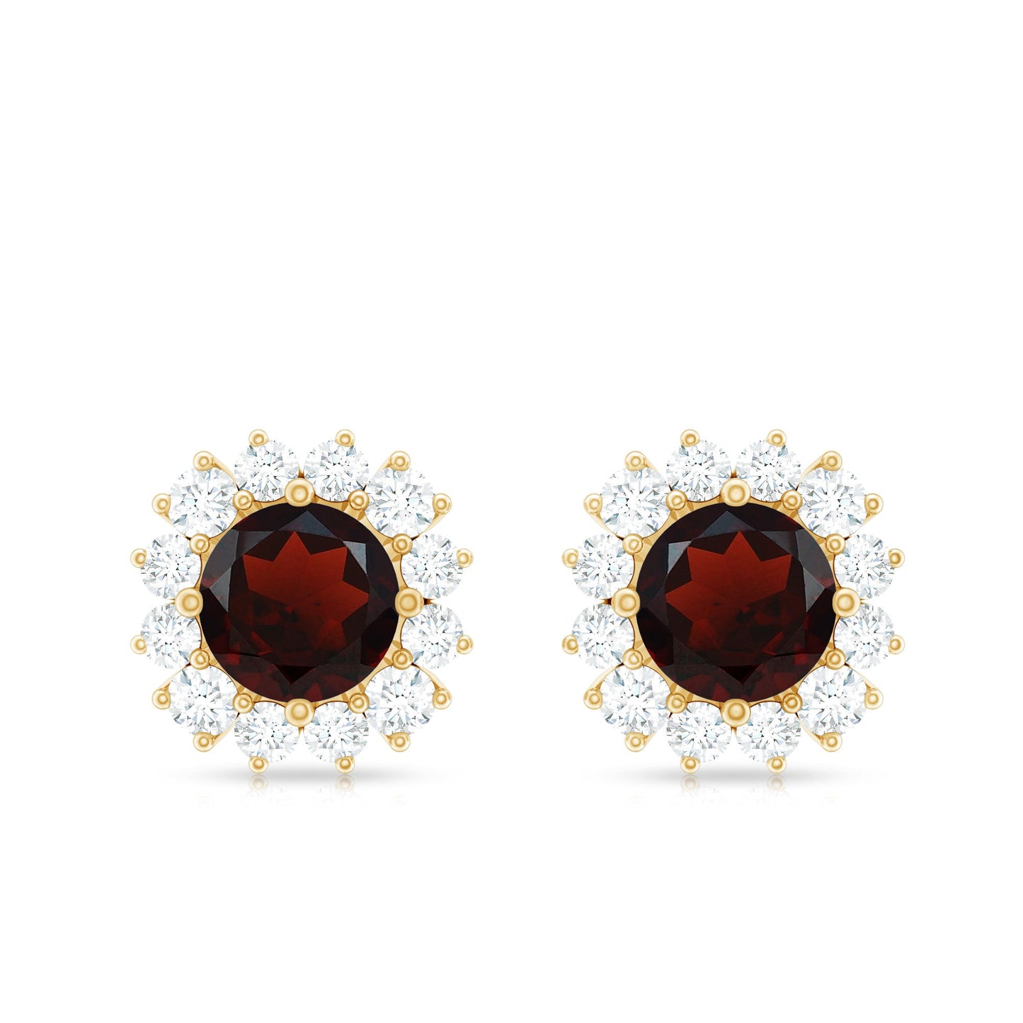 Genuine Garnet and Diamond Halo Stud Earrings