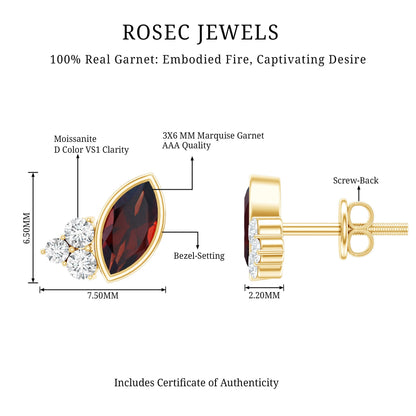 Natural Marquise Cut Garnet Stud Earrings with Certificate