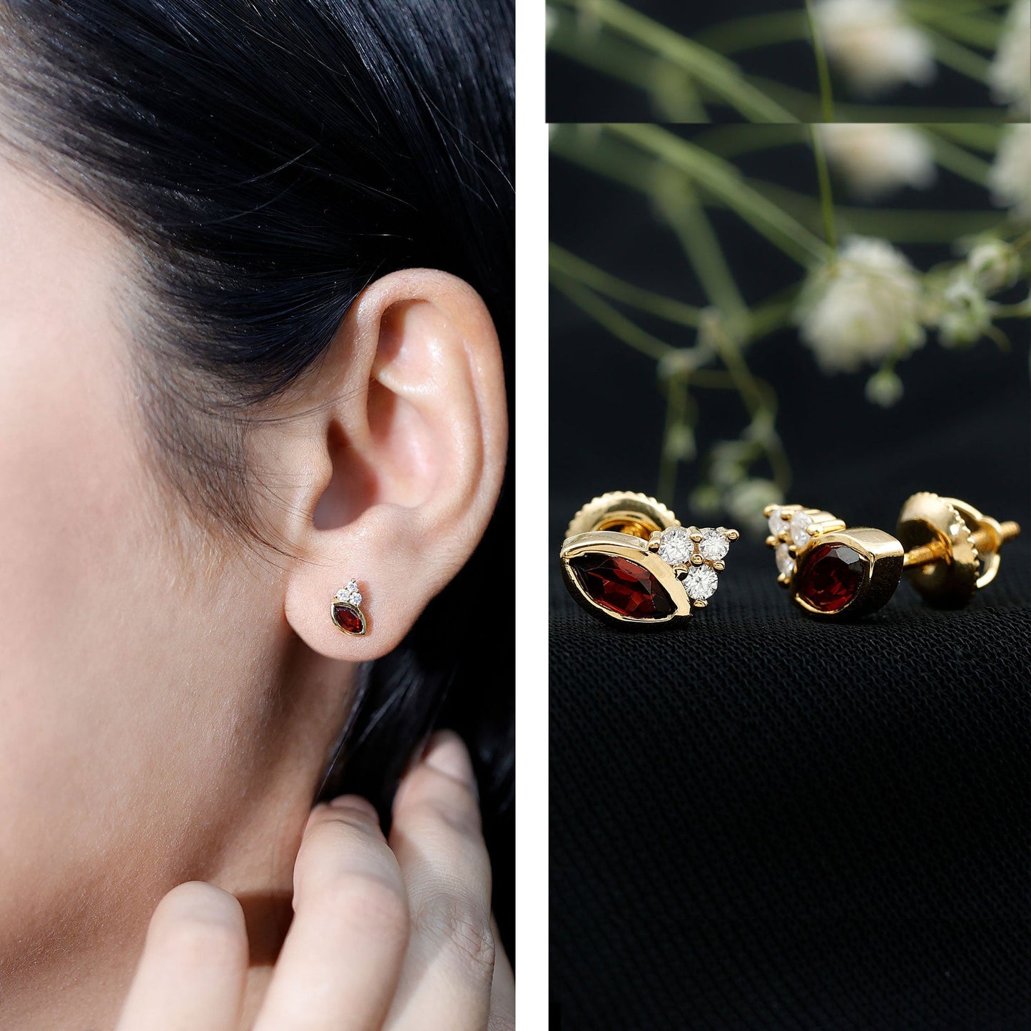 Natural Marquise Cut Garnet Stud Earrings with Certificate