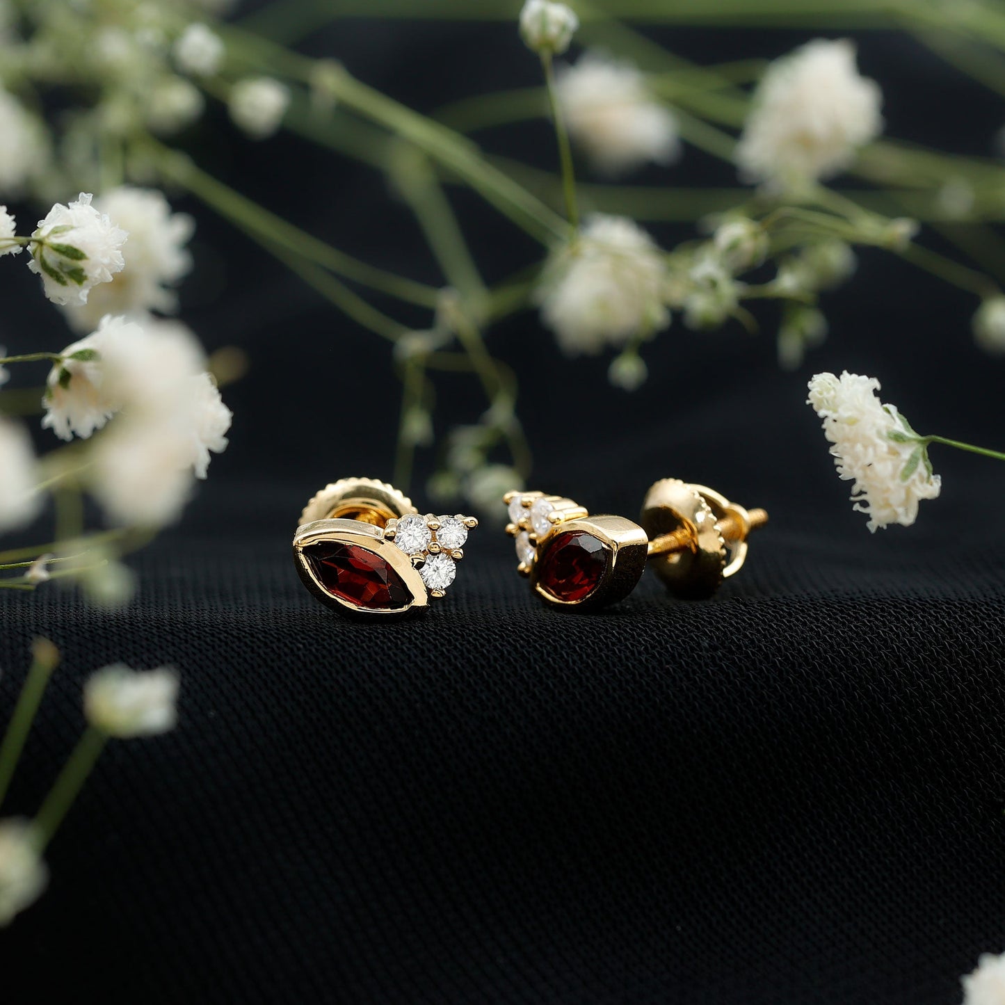 Natural Marquise Cut Garnet Stud Earrings with Certificate