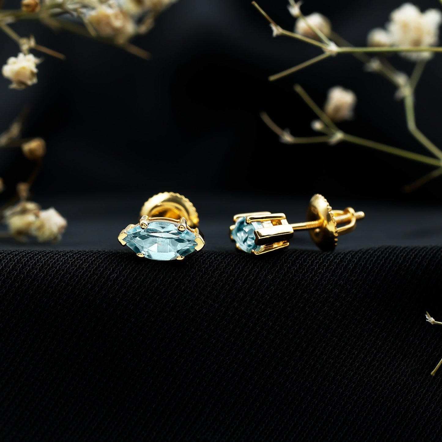 Natural 1.48 Carat Marquise Cut Sky Blue Topaz Stud Earrings with Certificate