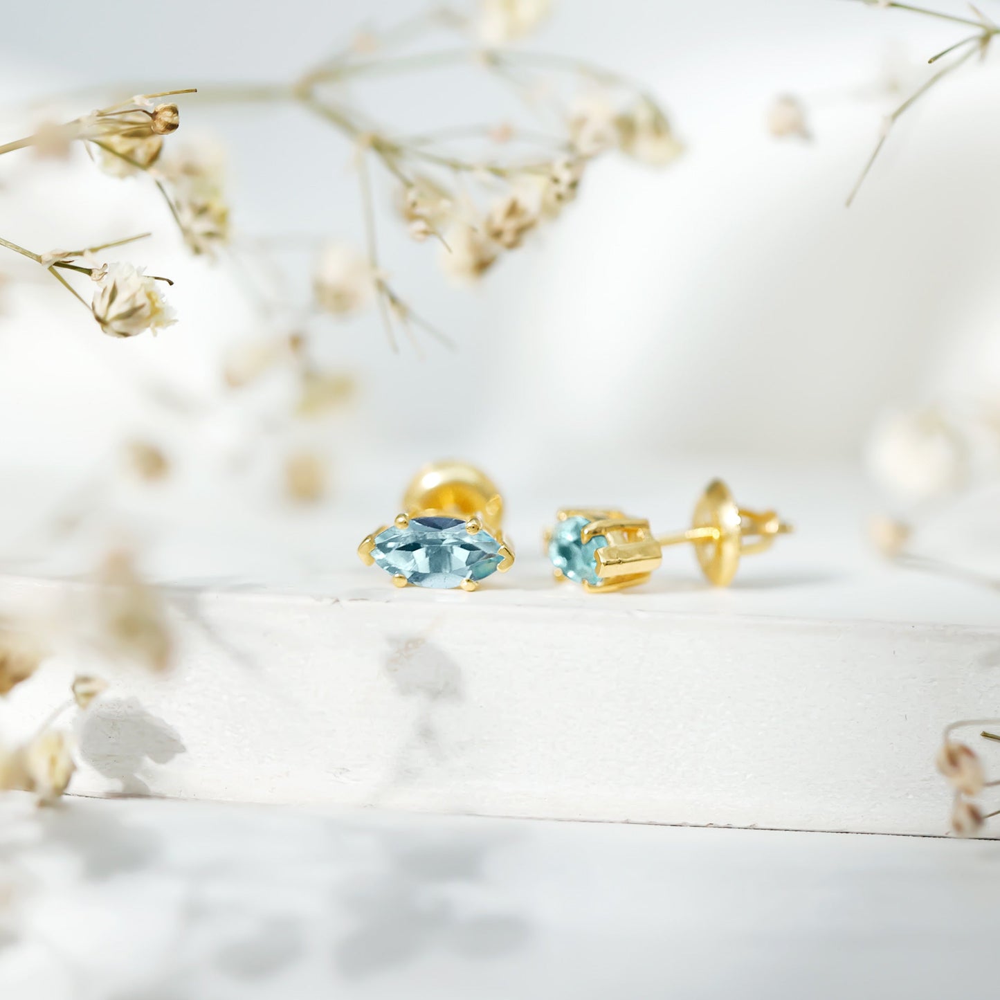 Natural 1.48 Carat Marquise Cut Sky Blue Topaz Stud Earrings with Certificate