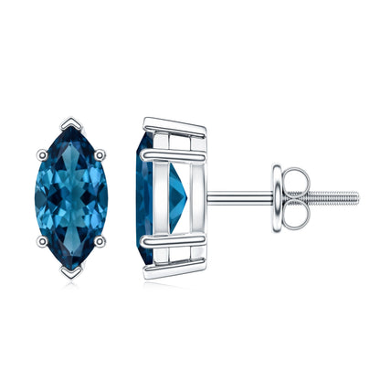 Marquise London Blue Topaz Solitaire Studs in Basket Setting