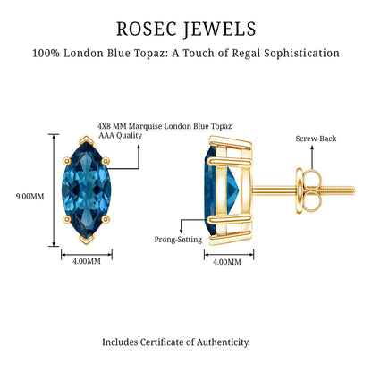 Marquise London Blue Topaz Solitaire Studs in Basket Setting