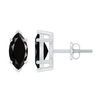 Genuine Black Onyx Marquise Stud Earrings with Certificate