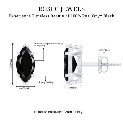 Genuine Black Onyx Marquise Stud Earrings with Certificate