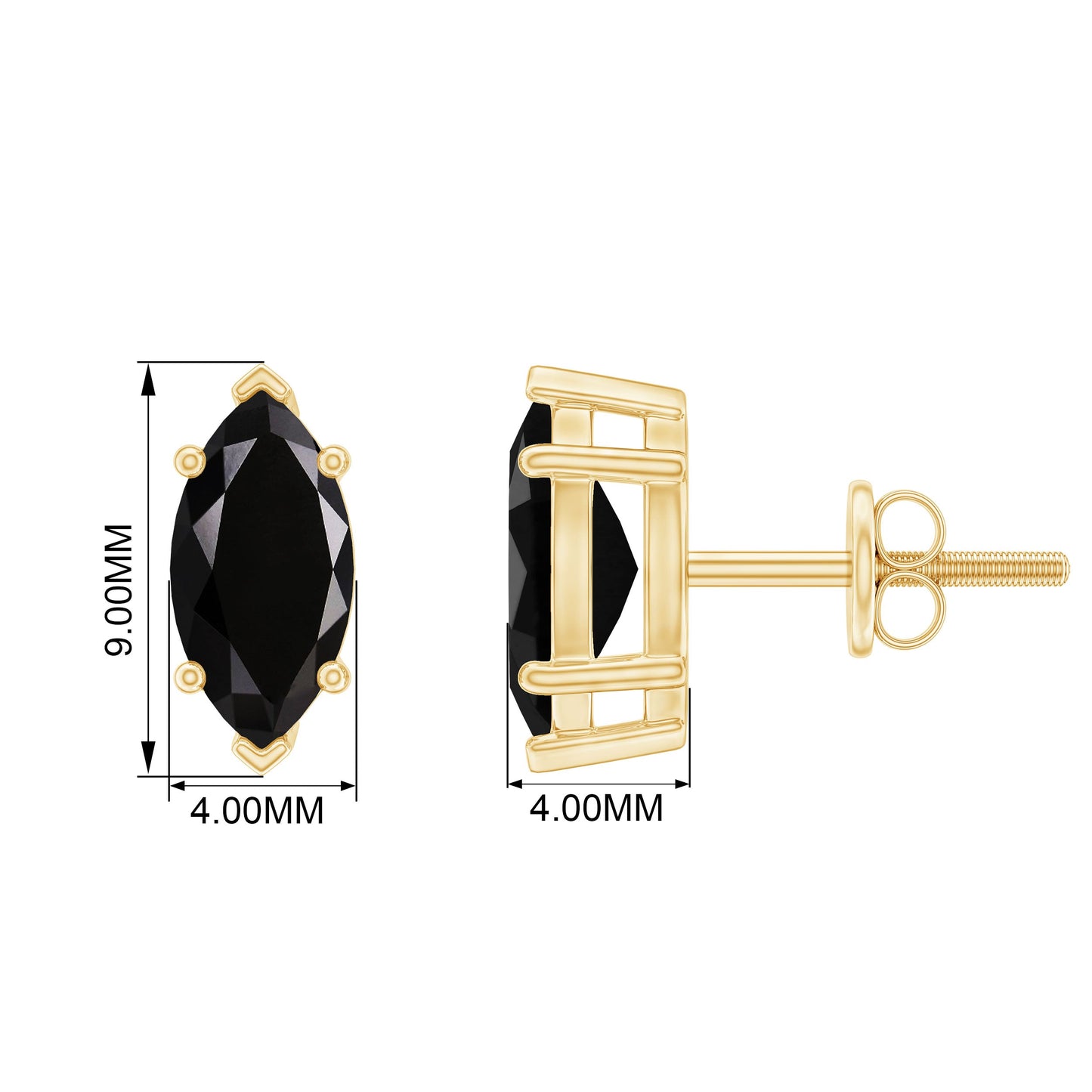 Genuine Black Onyx Marquise Stud Earrings with Certificate
