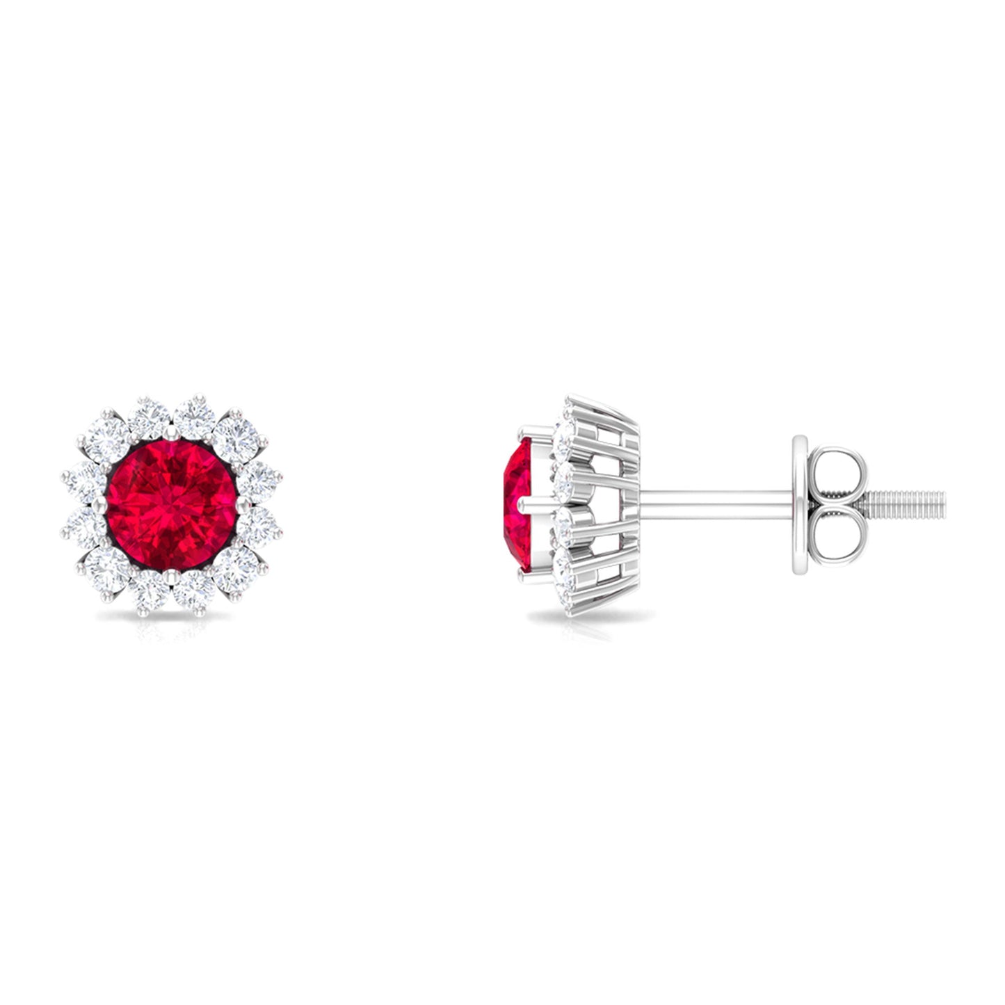 0.6 Carat Lab Created Ruby Classic Stud Earrings with Diamond Halo
