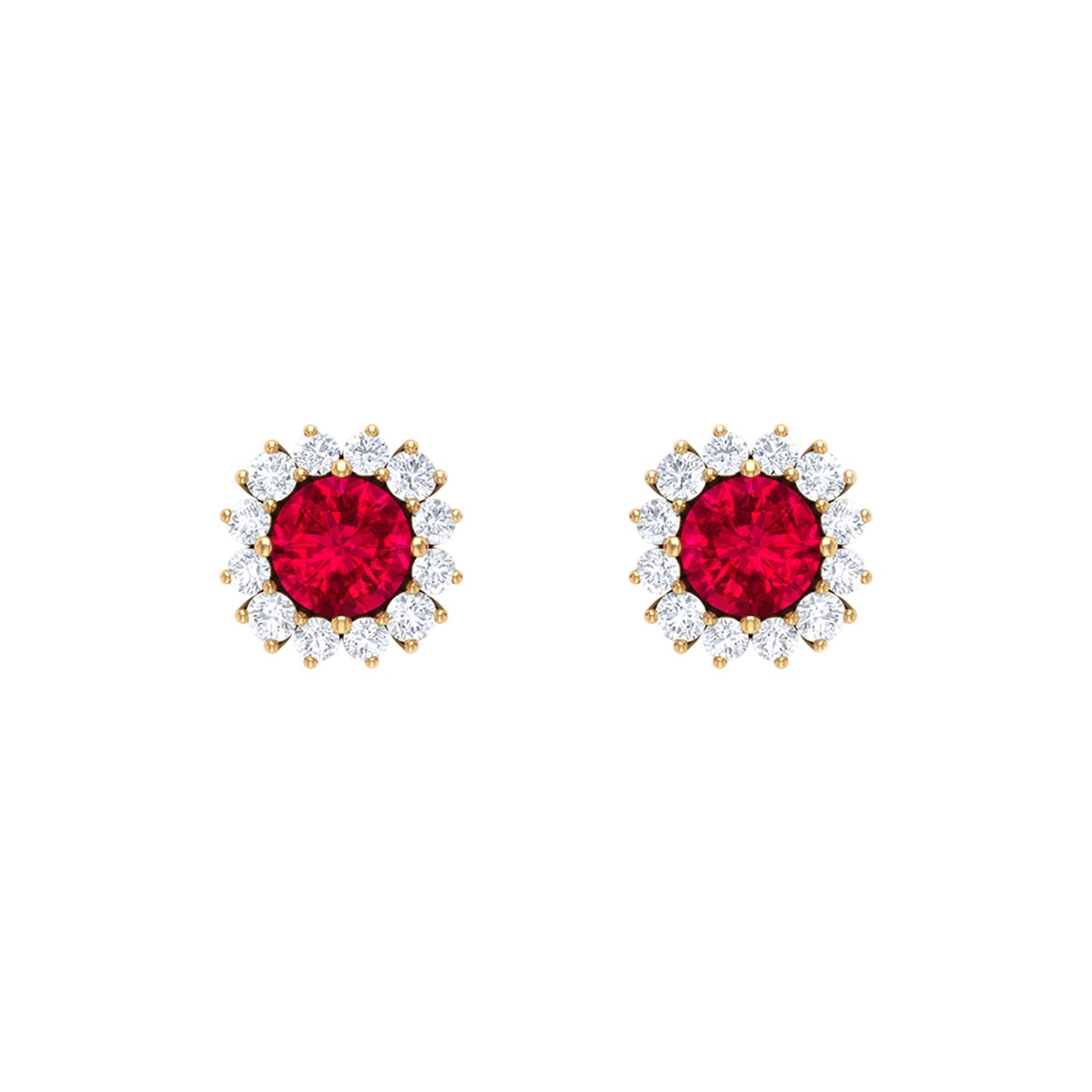 0.6 Carat Lab Created Ruby Classic Stud Earrings with Diamond Halo