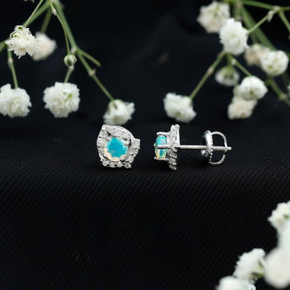 Vintage inspired Ethiopian Opal Stud Earrings with Diamond Accent
