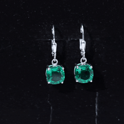 Cushion Cut Lab Created Emerald Dangle Hoop Earrings