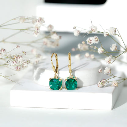 Cushion Cut Lab Created Emerald Dangle Hoop Earrings