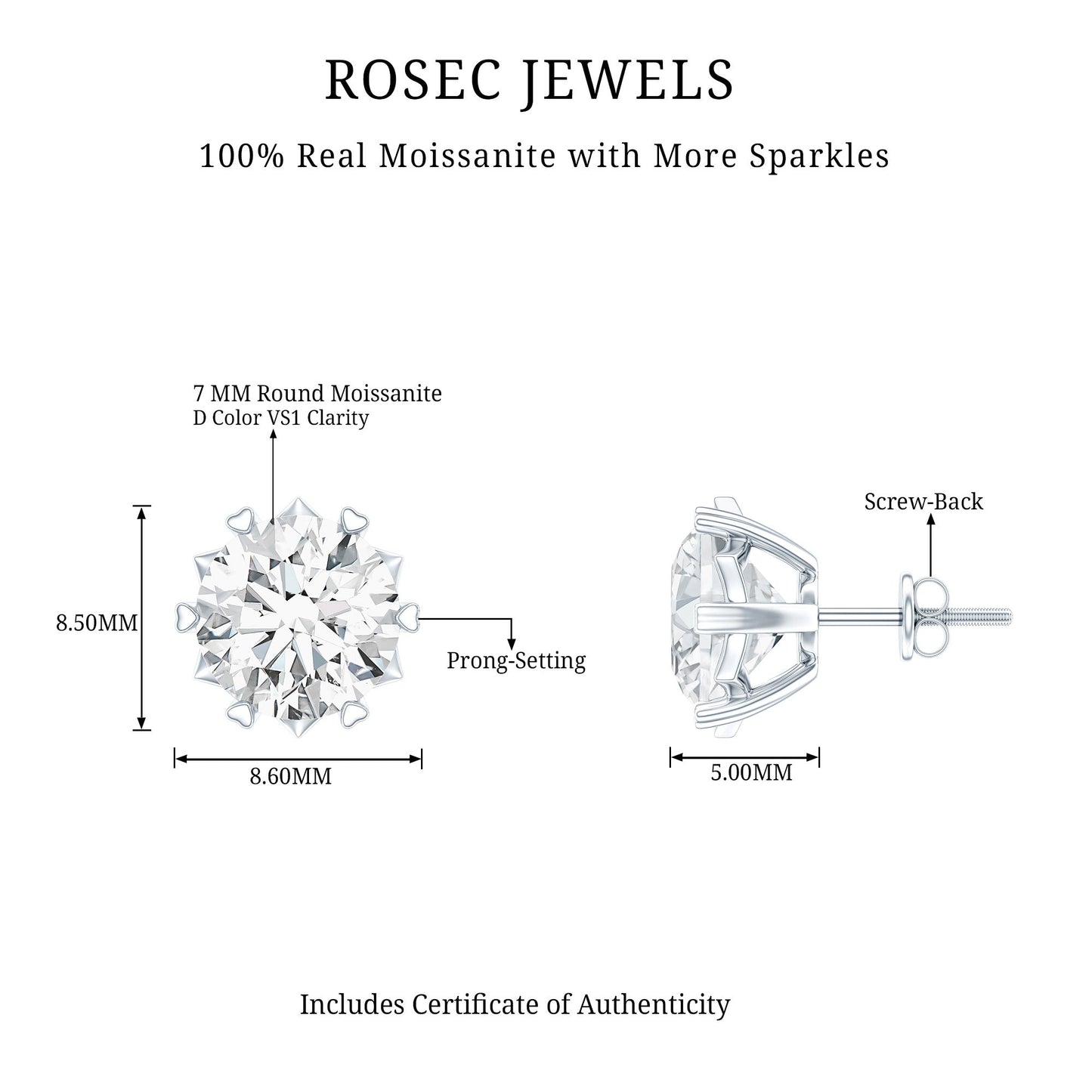 Brilliant Cut Moissanite Solitaire Stud Earrings in Decorative Setting