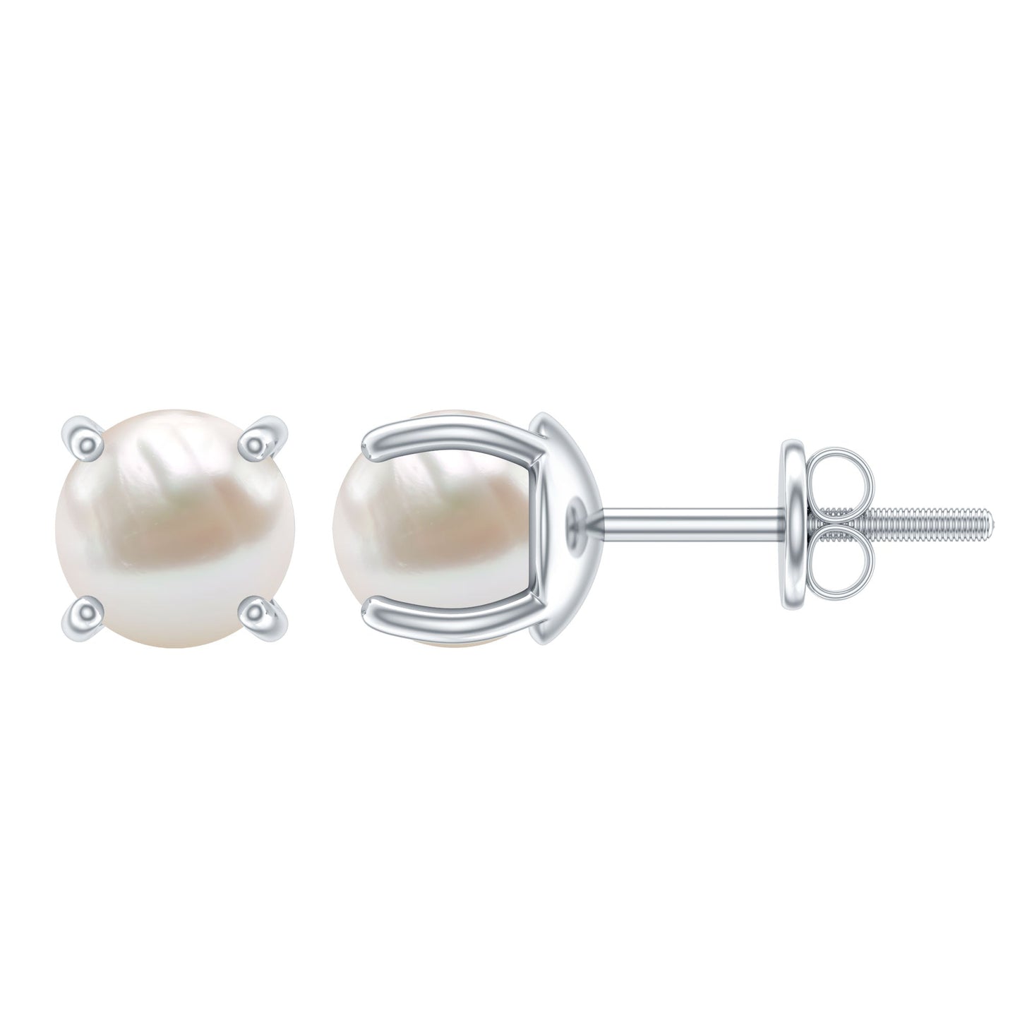 6 MM Round Freshwater Pearl Solitaire Stud Earrings