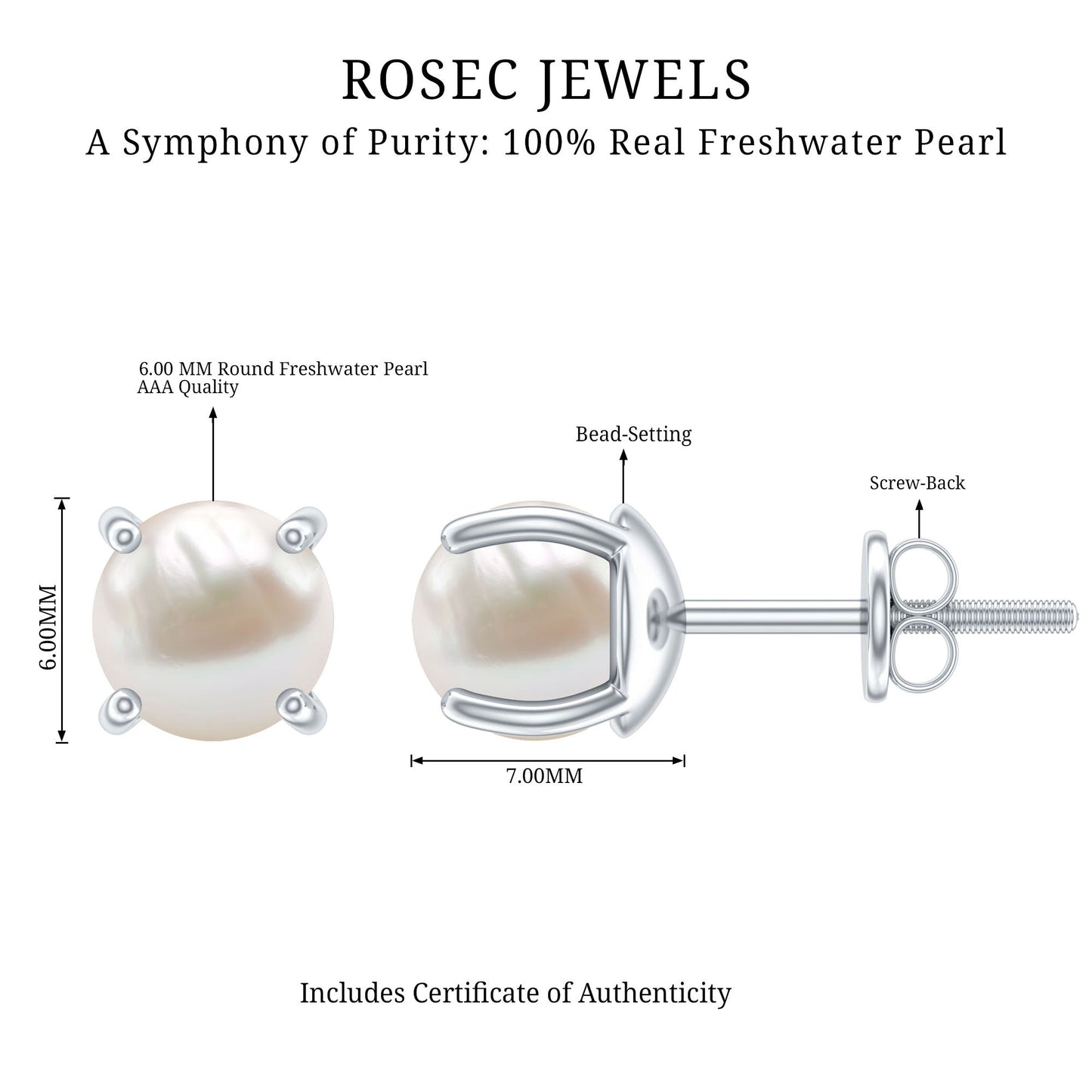 6 MM Round Freshwater Pearl Solitaire Stud Earrings