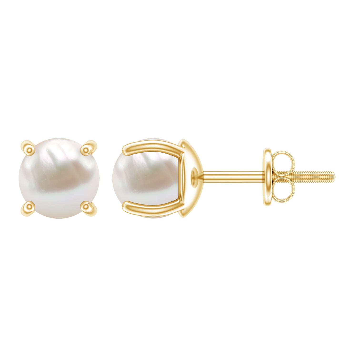 6 MM Round Freshwater Pearl Solitaire Stud Earrings