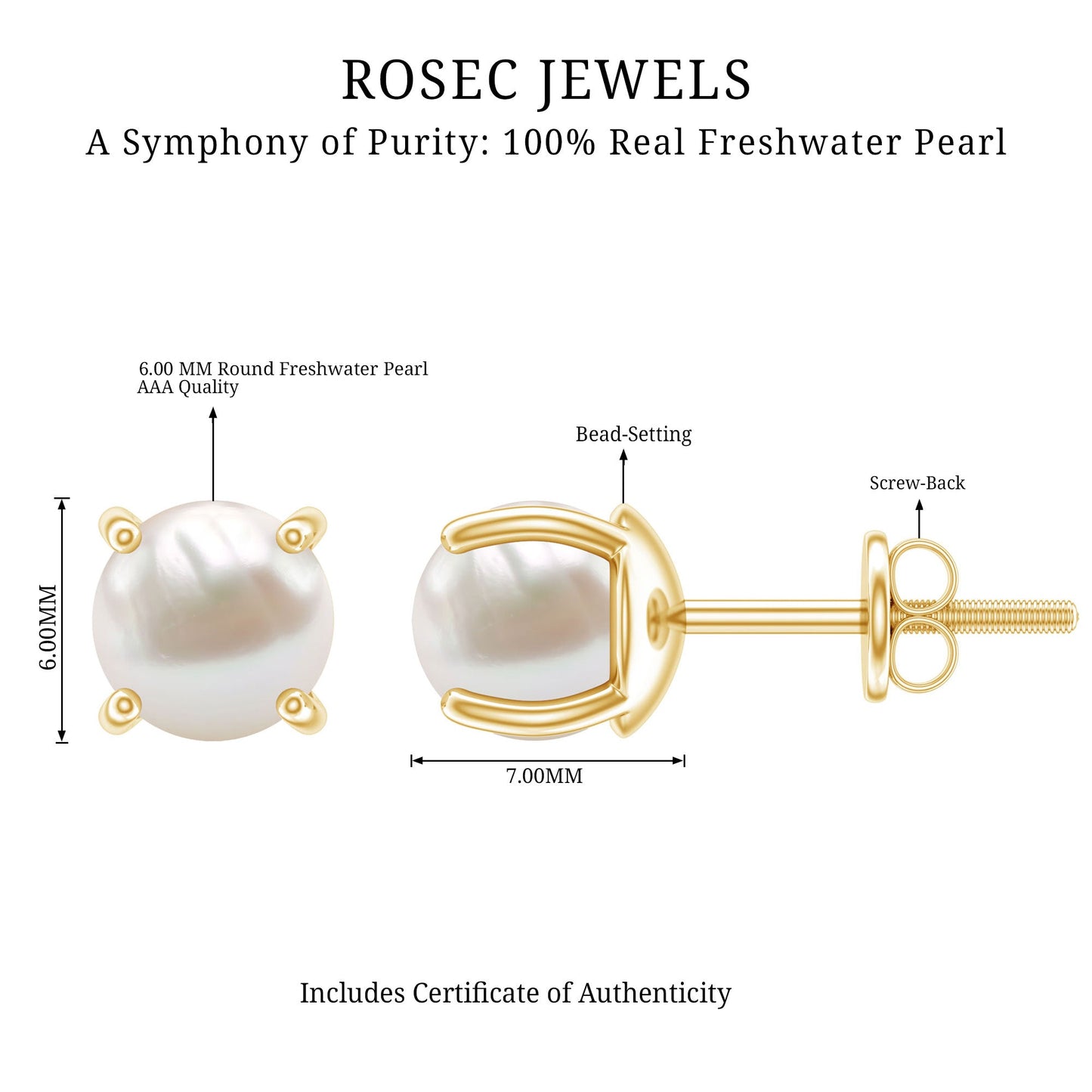 6 MM Round Freshwater Pearl Solitaire Stud Earrings